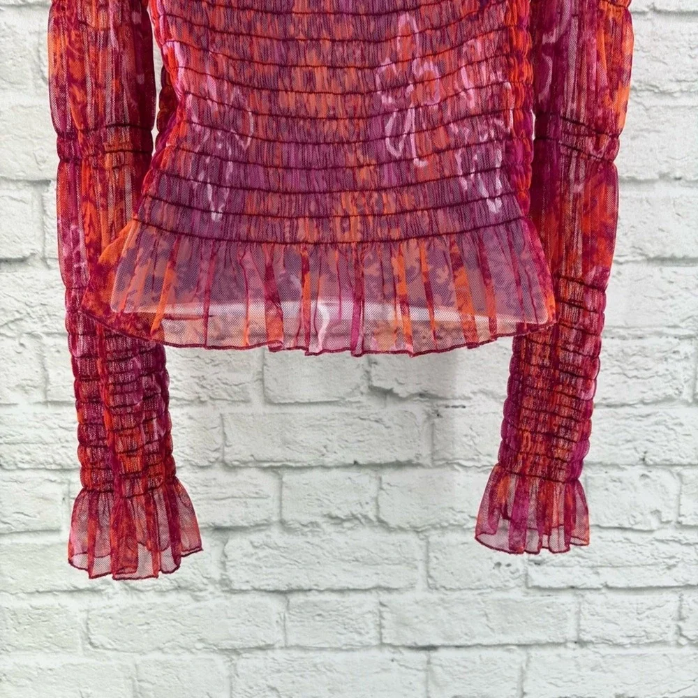 Free People Hello There Floral Boho Top Smocked Mesh See Measurements